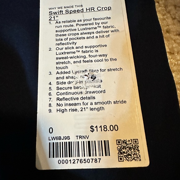 NWT Lululemon Size 0 Swift Speed HR Crop Leggings - Picture 2 of 4